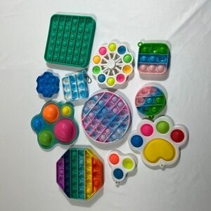 Lot of 11 Push Pop Fidget Toys Sensory Silicone Bubbles Shapes Rainbow Paw Print